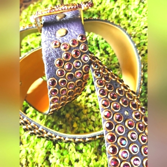KIPPYS Leather Handmade Crystals Purple Crystalss Leather Western Buckle Belt 34 - Picture 8 of 16